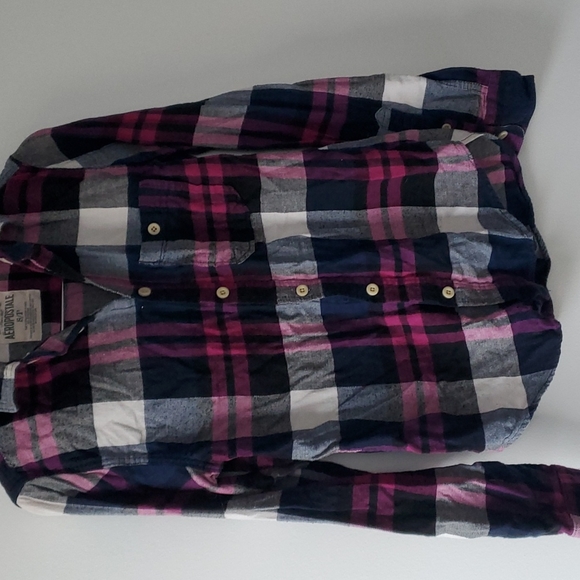 AEROPOSTALE- Navy/White/Pink Long Sleeve Flannel Shirt - Size S - Picture 5 of 10